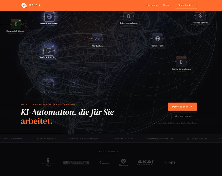 Startseite von WRLZ.ai, Webdesign-Studio aus Heidelberg